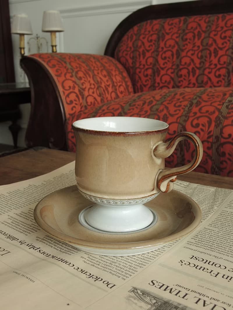 英國/ 1970-80s Denby Seville 文藝復興中古杯 古董咖啡杯盤組