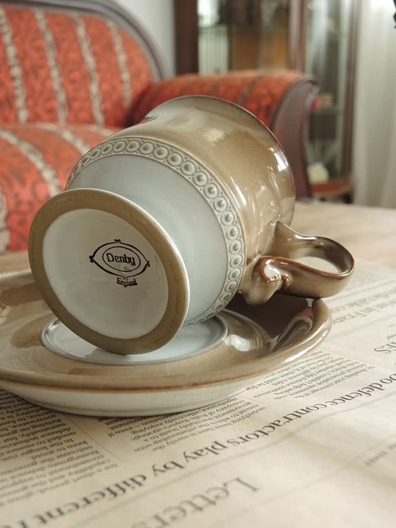英國/ 1970-80s Denby Seville 文藝復興中古杯 古董咖啡杯盤組
