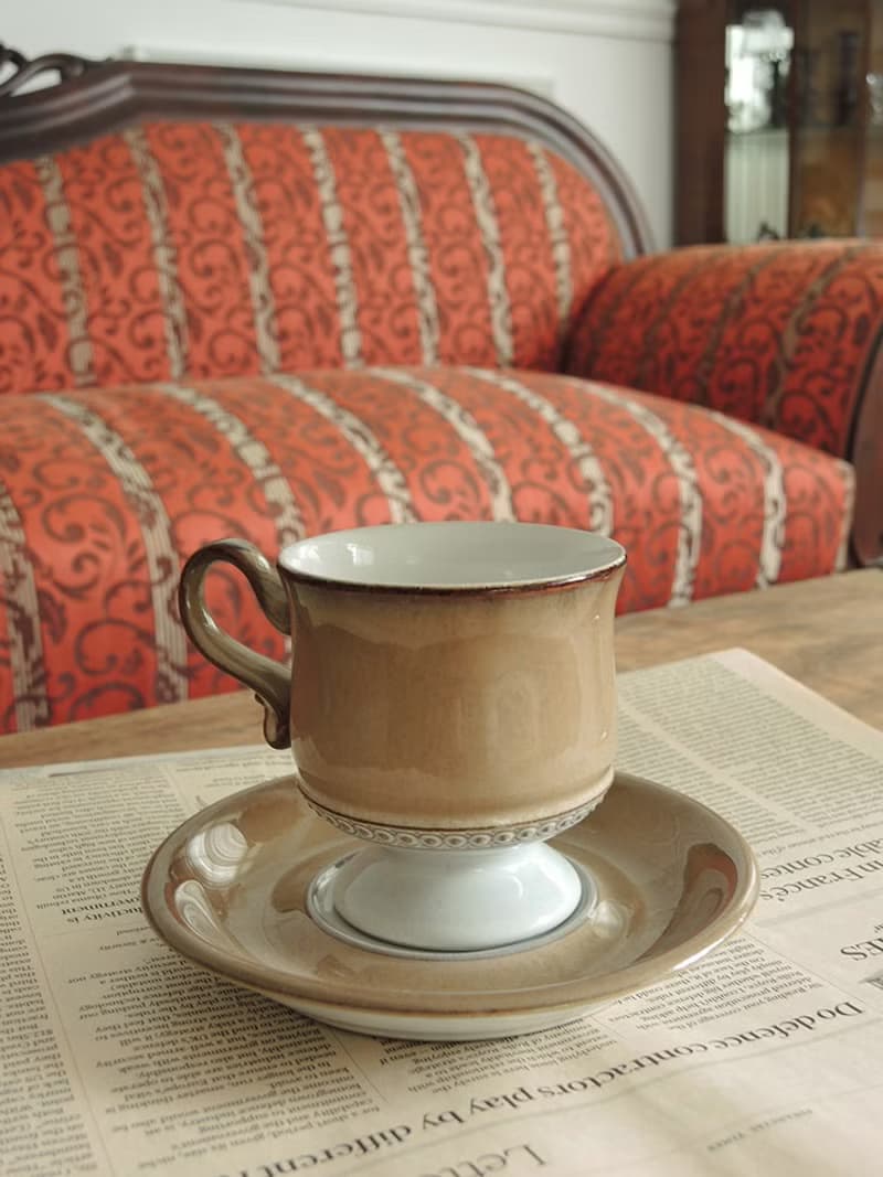 英國/ 1970-80s Denby Seville 文藝復興中古杯 古董咖啡杯盤組