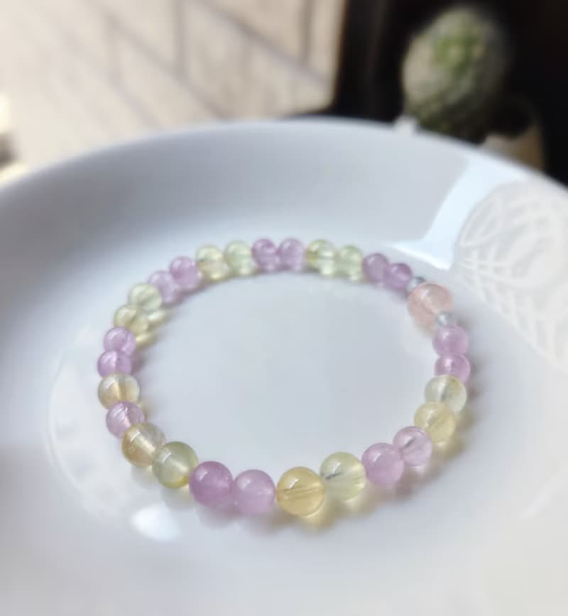 【小高品】紫鋰輝石 粉兔毛 雙色葡萄石 水晶手鍊