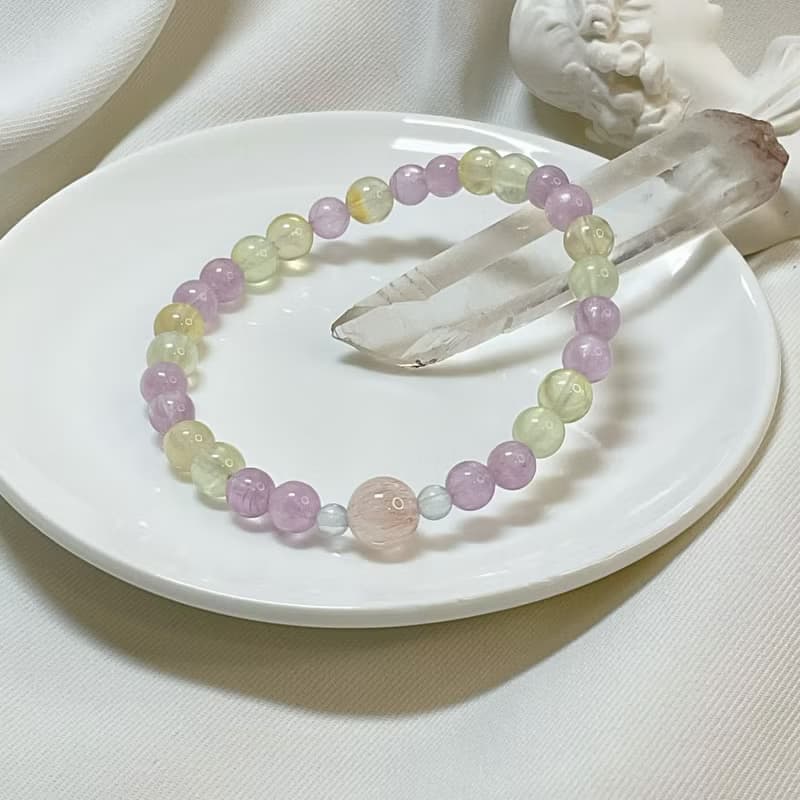 【小高品】紫鋰輝石 粉兔毛 雙色葡萄石 水晶手鍊
