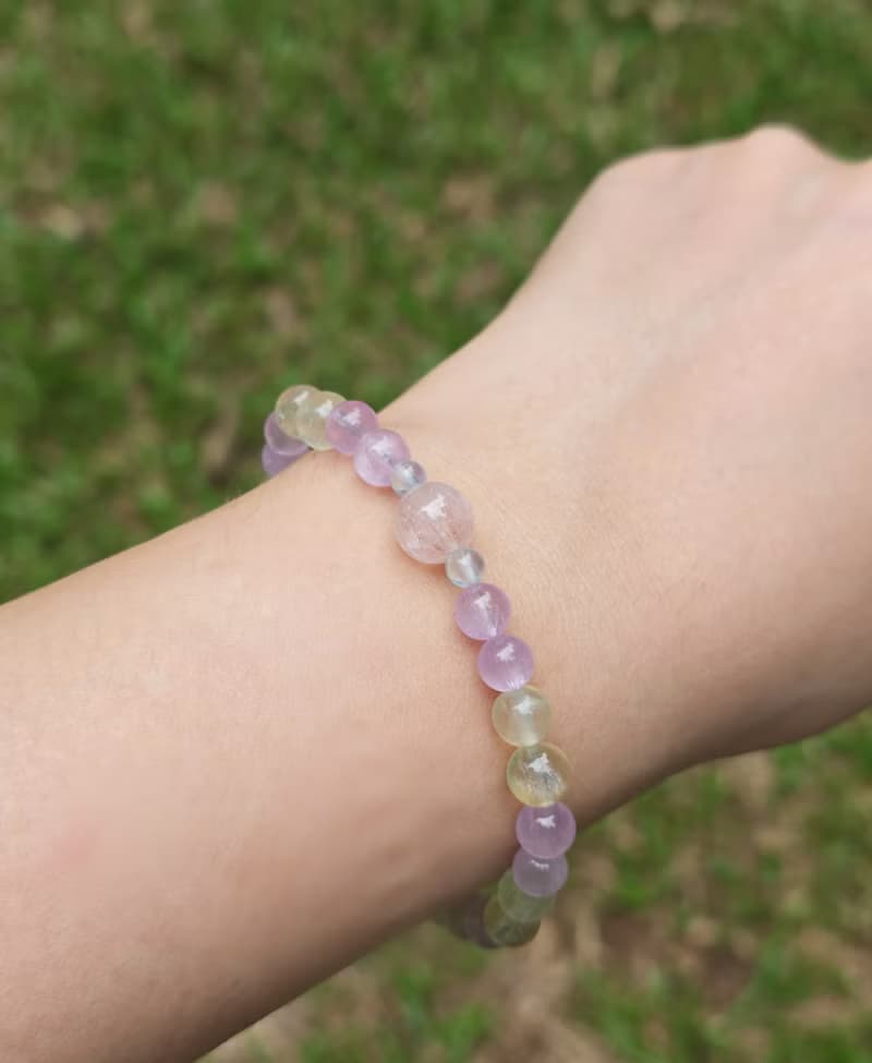 【小高品】紫鋰輝石 粉兔毛 雙色葡萄石 水晶手鍊