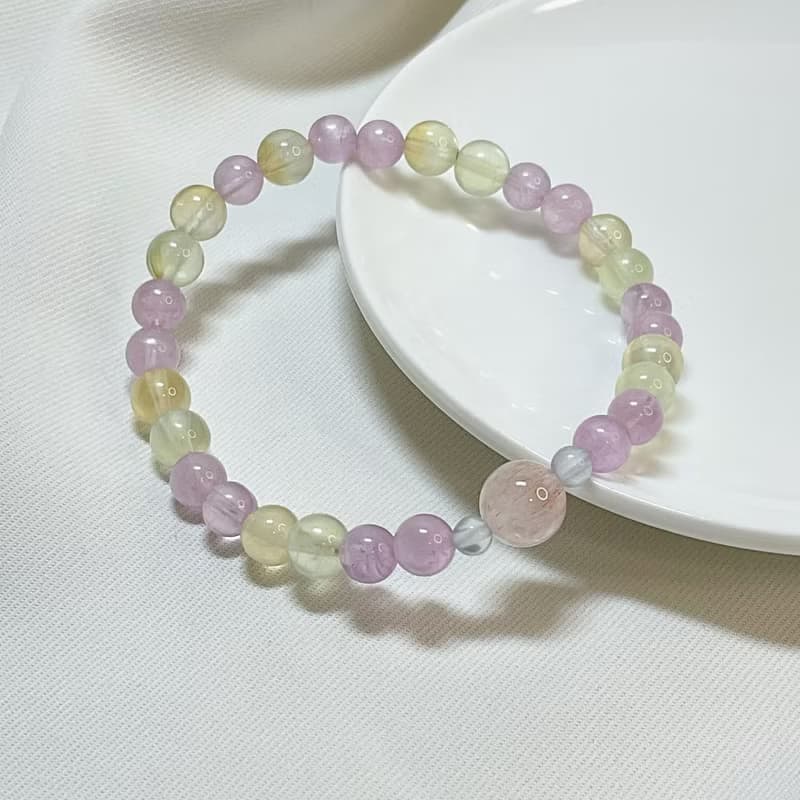 【小高品】紫鋰輝石 粉兔毛 雙色葡萄石 水晶手鍊