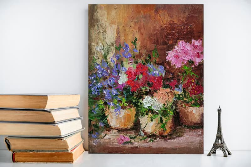 Floral Bouquet Original Oil Painting Potted Flowers Wall Art Gift Idea 手工油畫 油畫原作