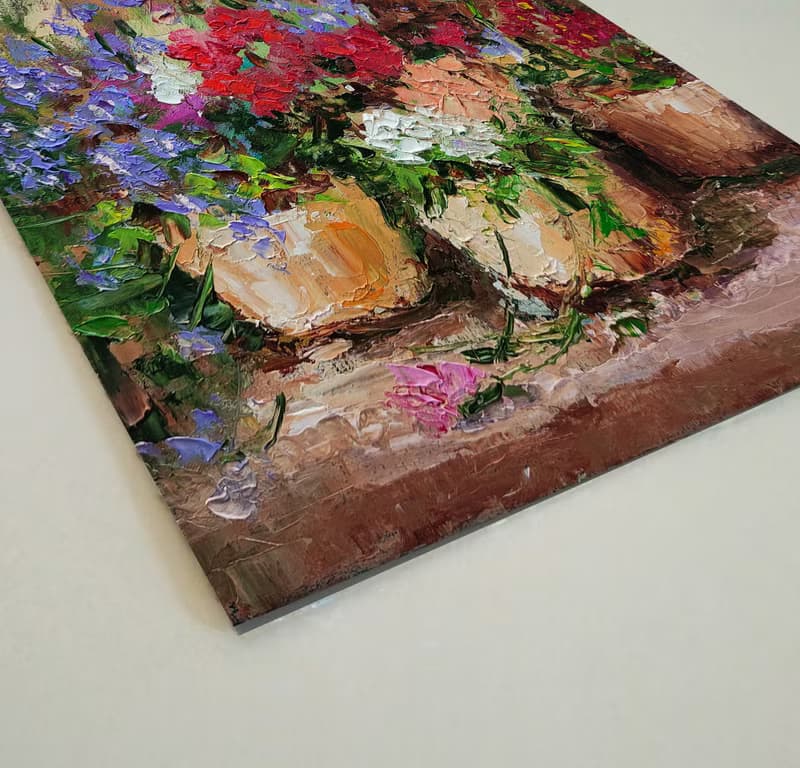 Floral Bouquet Original Oil Painting Potted Flowers Wall Art Gift Idea 手工油畫 油畫原作