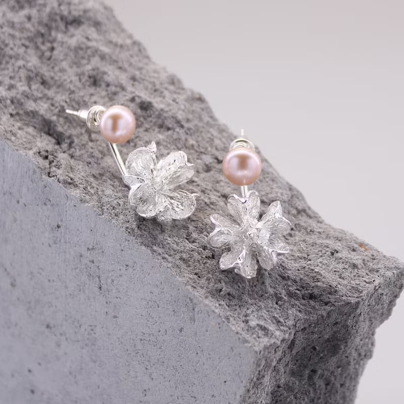 紫薇果實 純銀耳環 18K鍍金耳環 珍珠耳環 二色