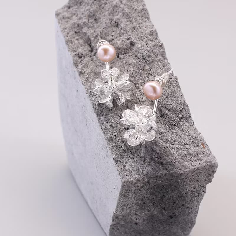 紫薇果實 純銀耳環 18K鍍金耳環 珍珠耳環 二色