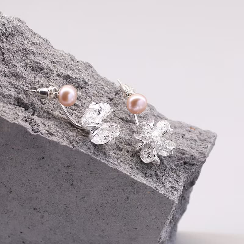 紫薇果實 純銀耳環 18K鍍金耳環 珍珠耳環 二色