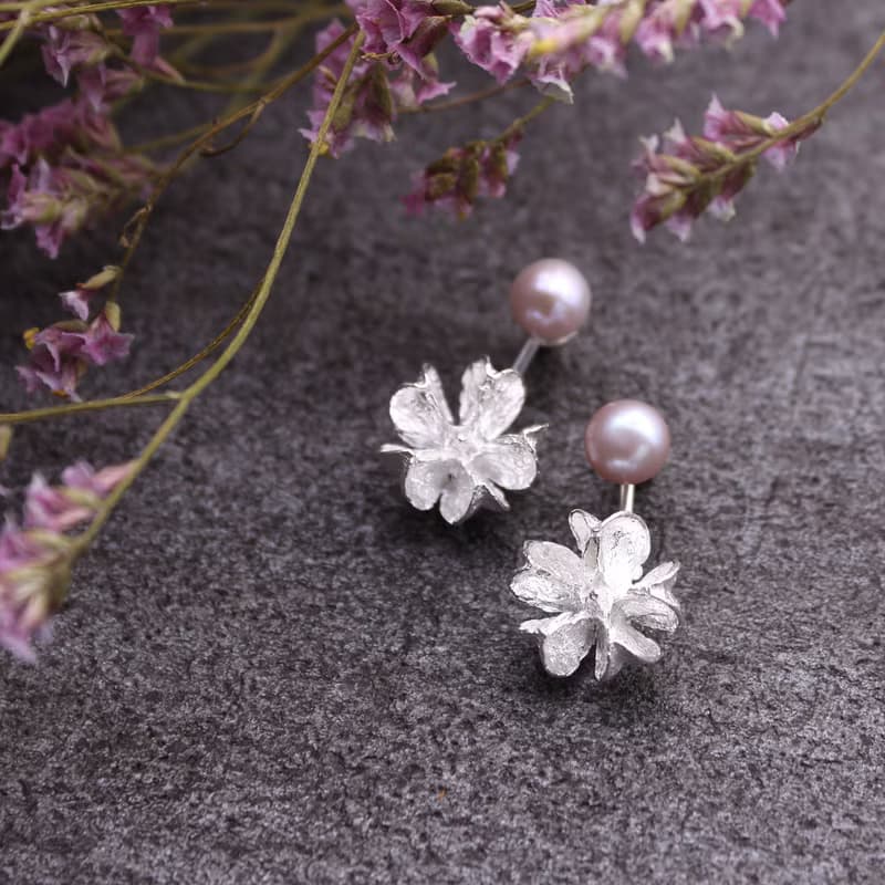 紫薇果實 純銀耳環 18K鍍金耳環 珍珠耳環 二色