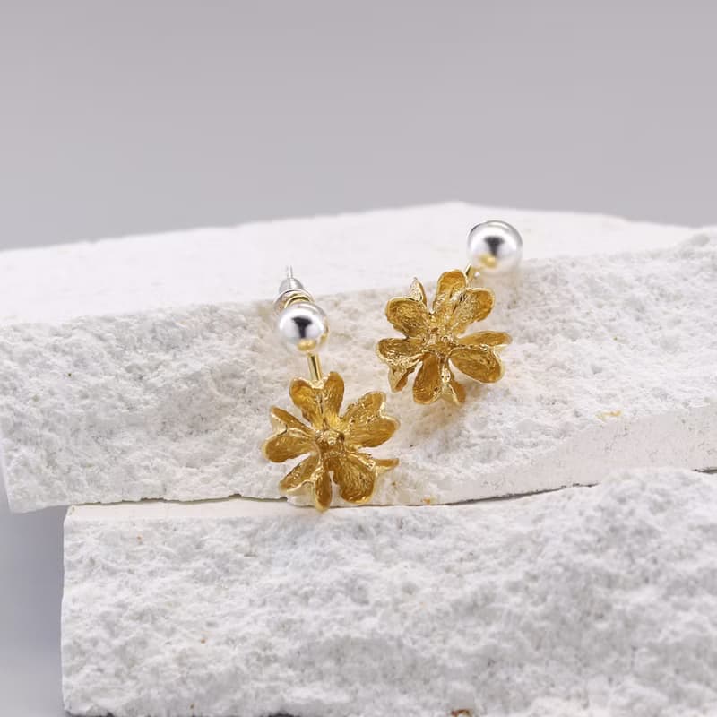 紫薇果實 純銀耳環 18K鍍金耳環 珍珠耳環 二色