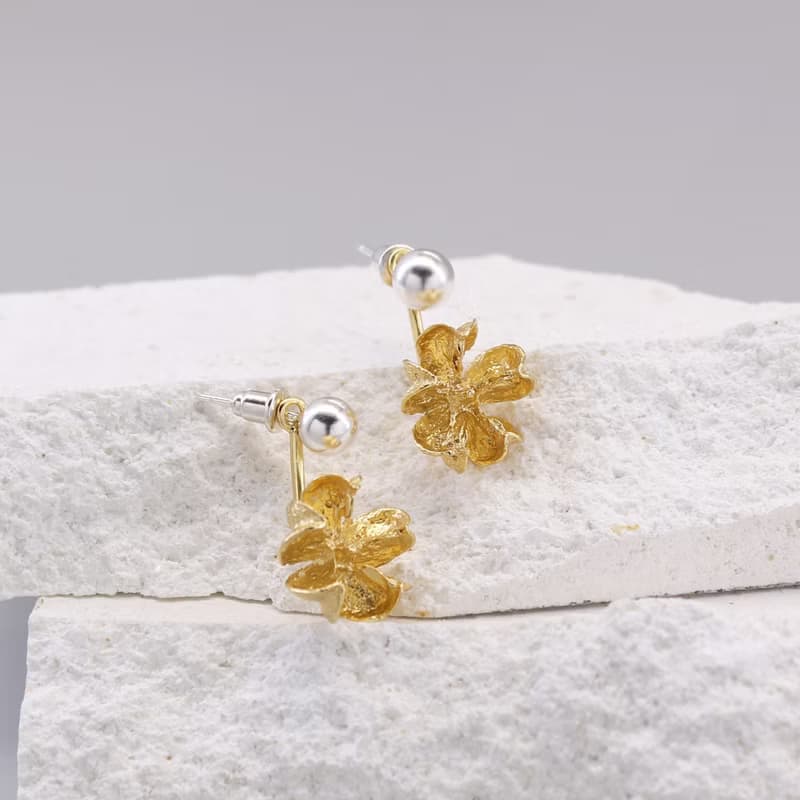 紫薇果實 純銀耳環 18K鍍金耳環 珍珠耳環 二色