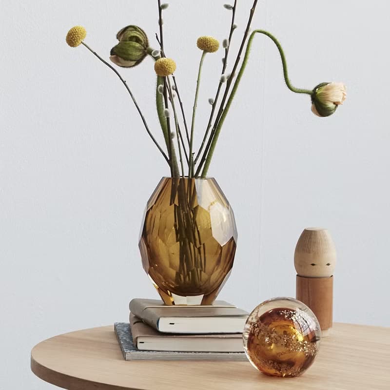 【Hübsch】－950503 黃色寶石切割造型玻璃花瓶 花器 插花七夕禮