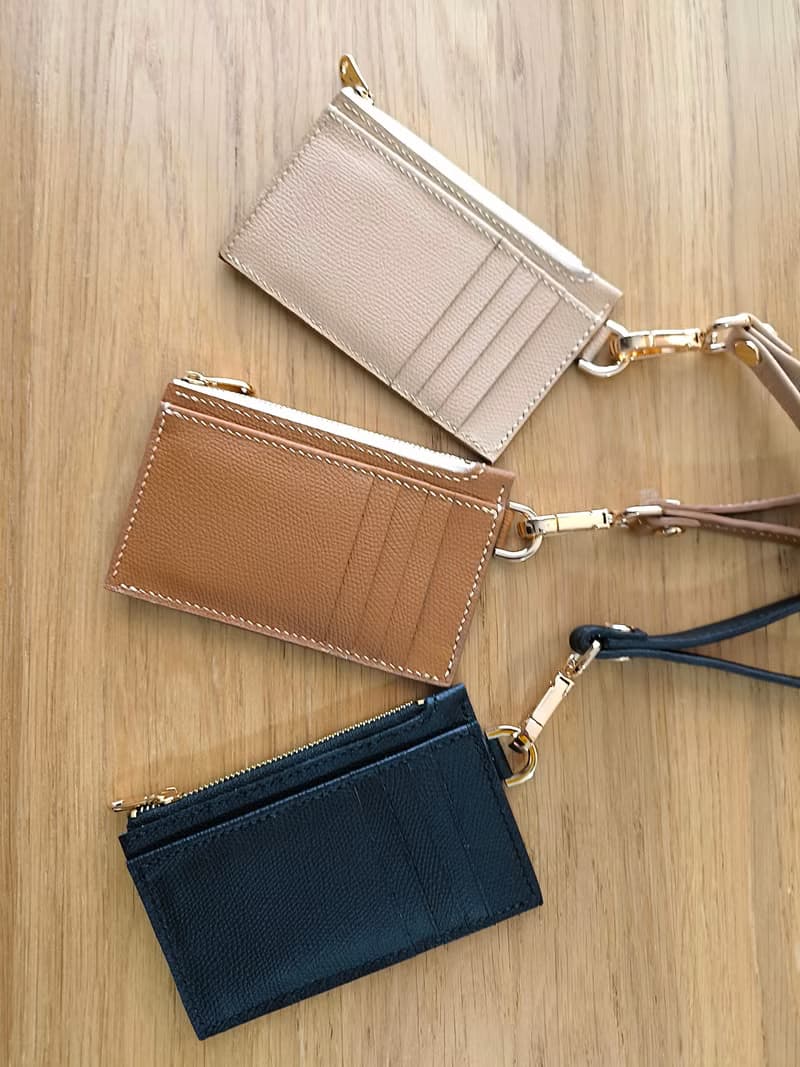 Card Holder short strap epsom leather handmade