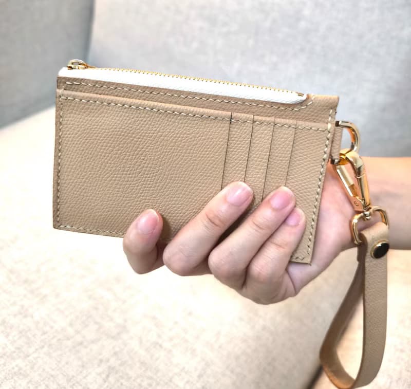Card Holder short strap epsom leather handmade