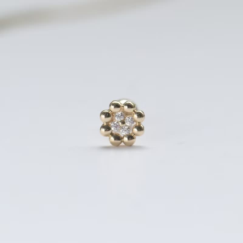 14K 甜甜圈鑽鎖珠耳環 (單個)耳骨 耳窩 不退色