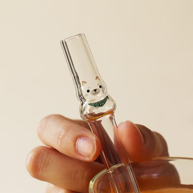 柴犬造型玻璃吸管