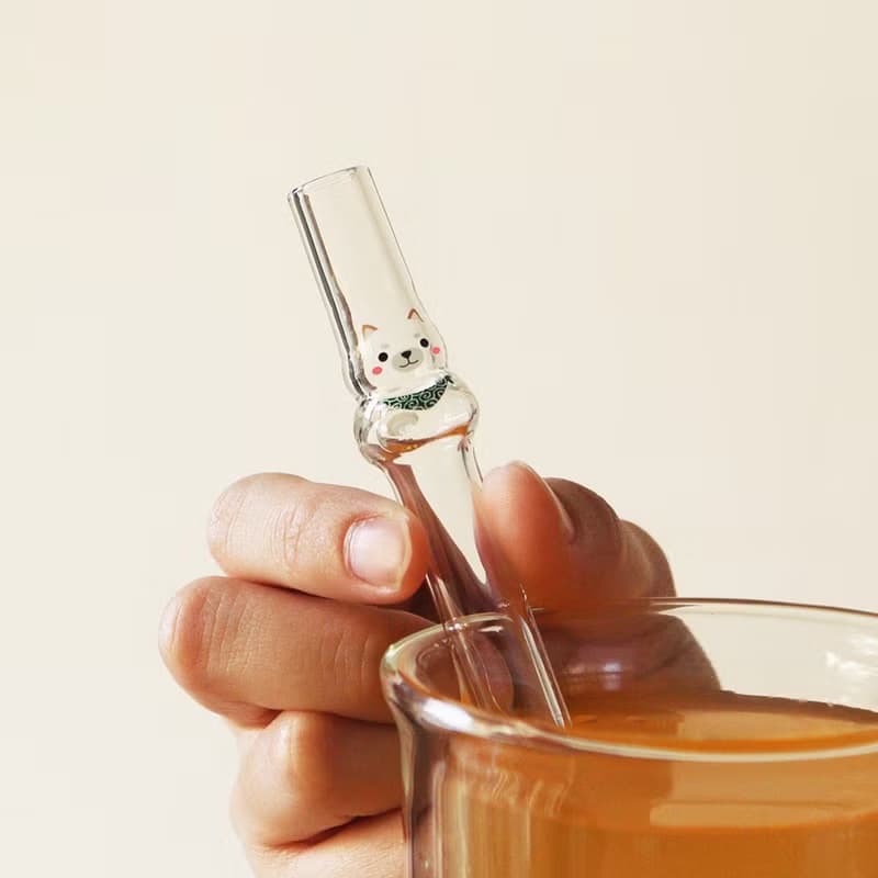 柴犬造型玻璃吸管