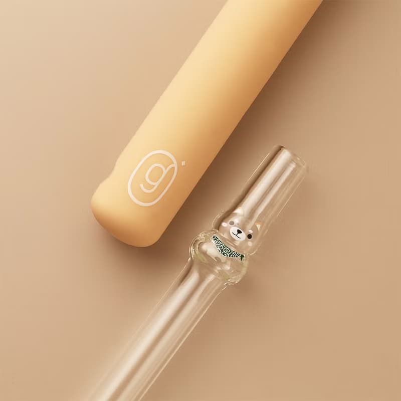 柴犬造型玻璃吸管