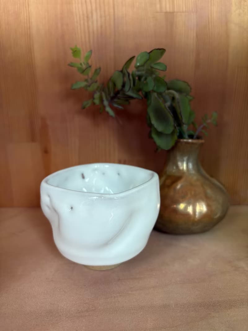 雪山志野釉方口型小茶杯