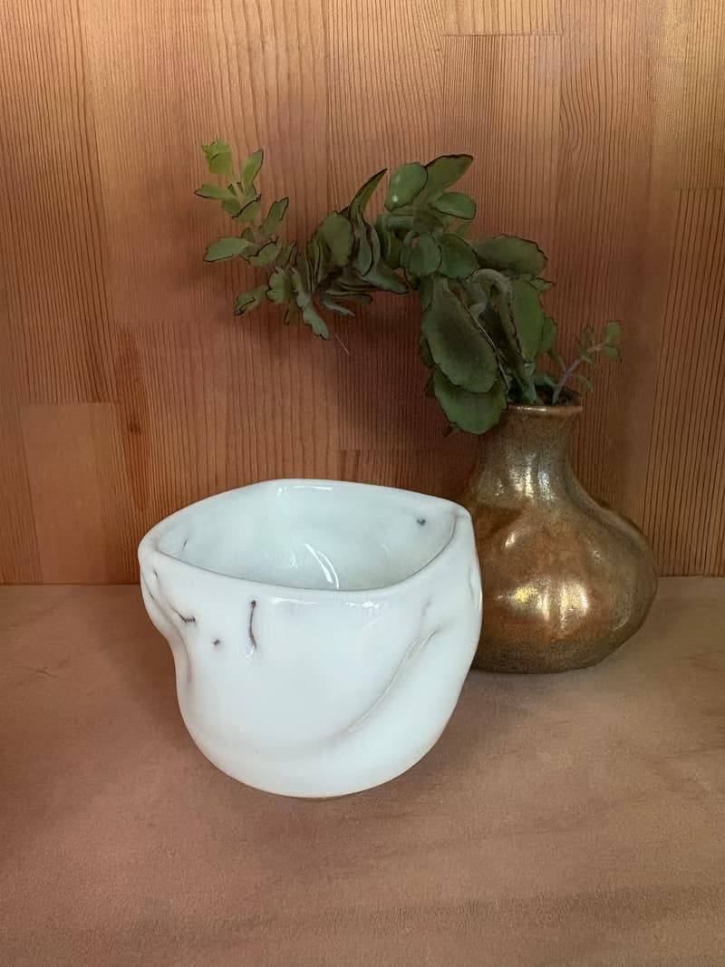 雪山志野釉方口型小茶杯