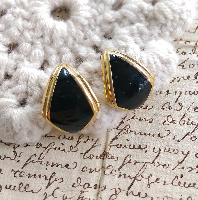 Vintage Jewelry 西洋古董飾品 MONET 知性 黑色調 針式耳環