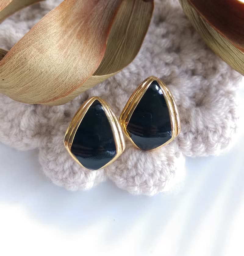 Vintage Jewelry 西洋古董飾品 MONET 知性 黑色調 針式耳環
