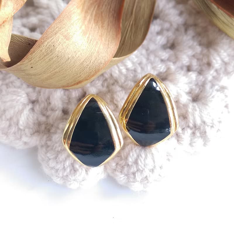 Vintage Jewelry 西洋古董飾品 MONET 知性 黑色調 針式耳環