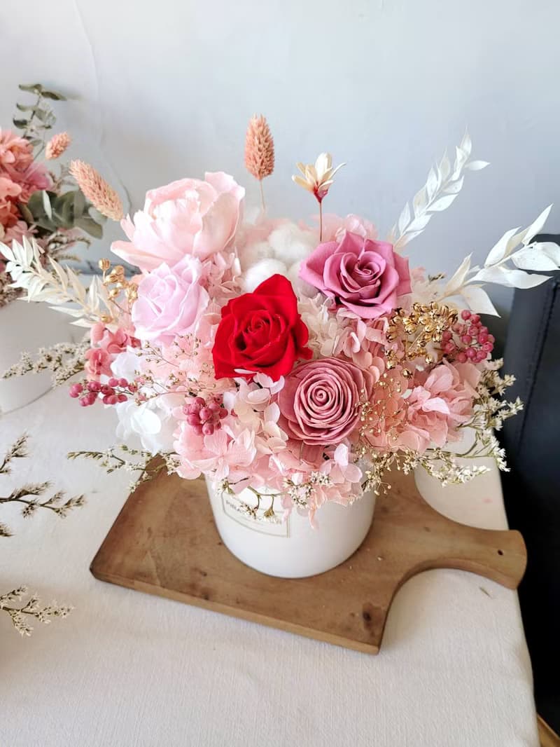 海藏設計| 晶璽紅宴。高貴紅粉永生乾燥盆花