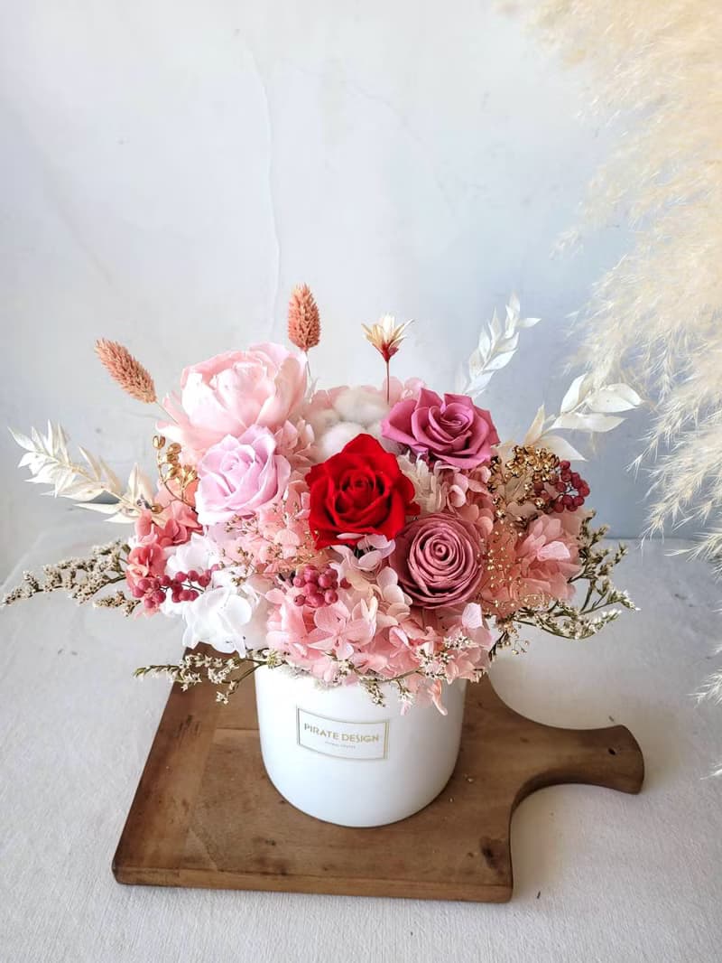 海藏設計| 晶璽紅宴。高貴紅粉永生乾燥盆花