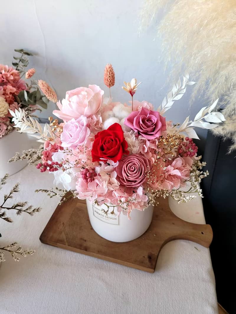 海藏設計| 晶璽紅宴。高貴紅粉永生乾燥盆花