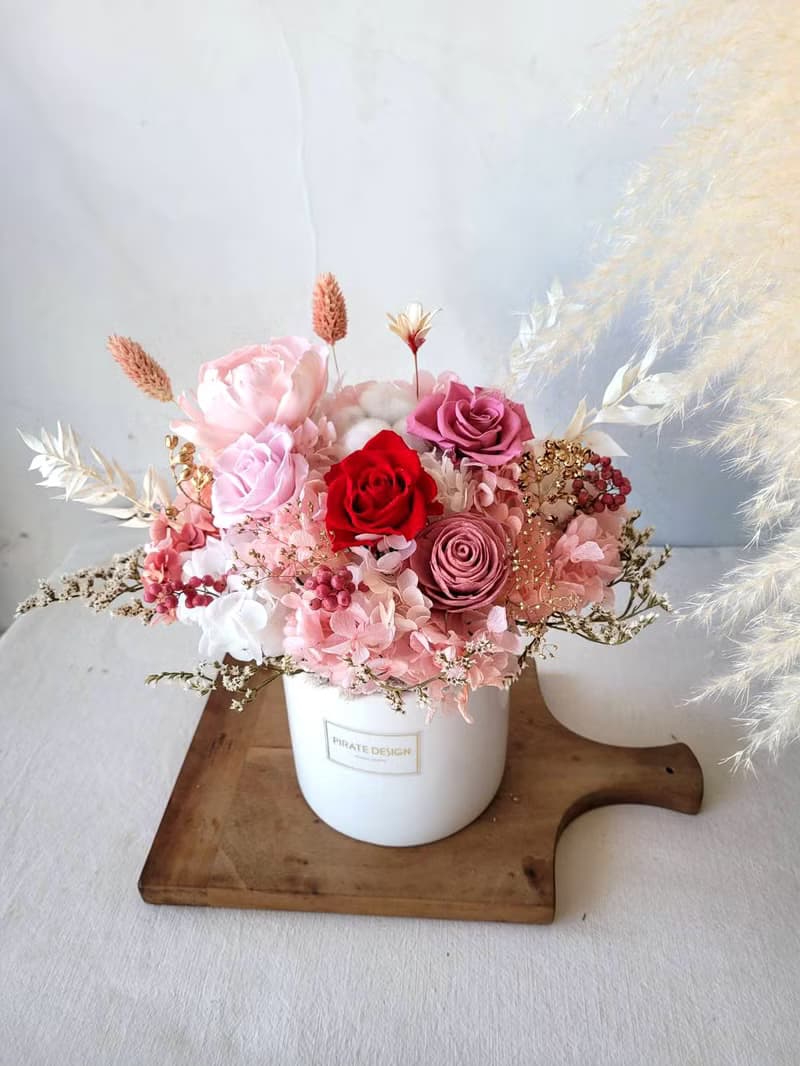 海藏設計| 晶璽紅宴。高貴紅粉永生乾燥盆花