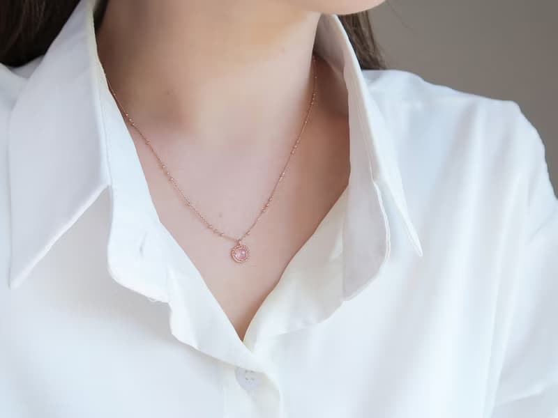 情人節禮物 粉水晶 925純銀 18K金 玫瑰金 項鍊 免費送禮包裝