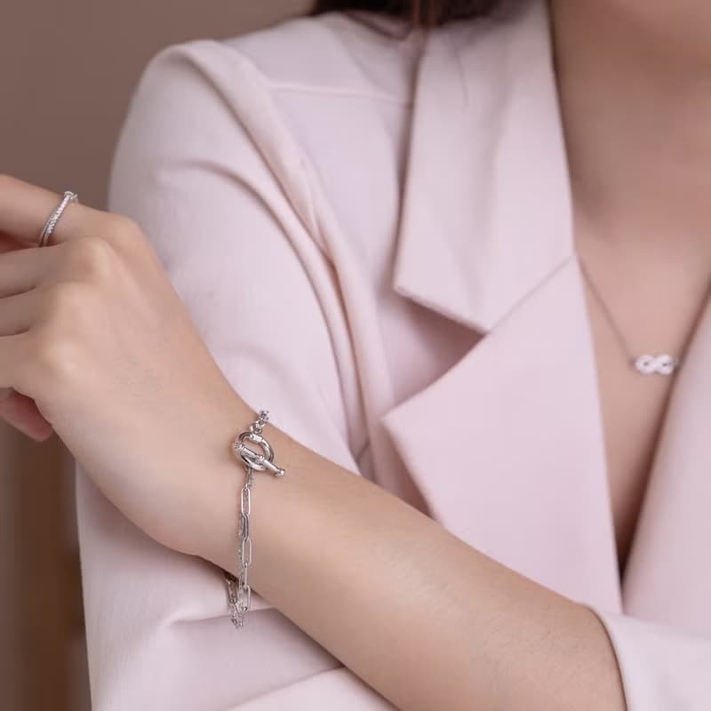 鋼鍊-個性OT扣雙鍊手鍊