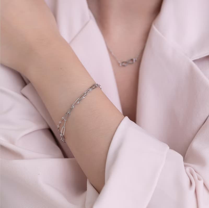 鋼鍊-個性OT扣雙鍊手鍊