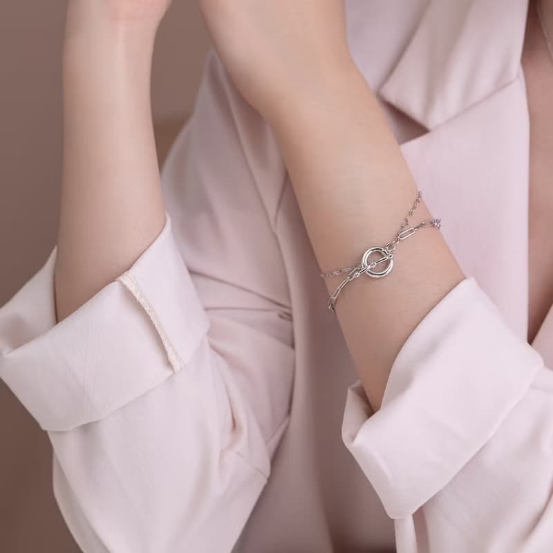 鋼鍊-個性OT扣雙鍊手鍊