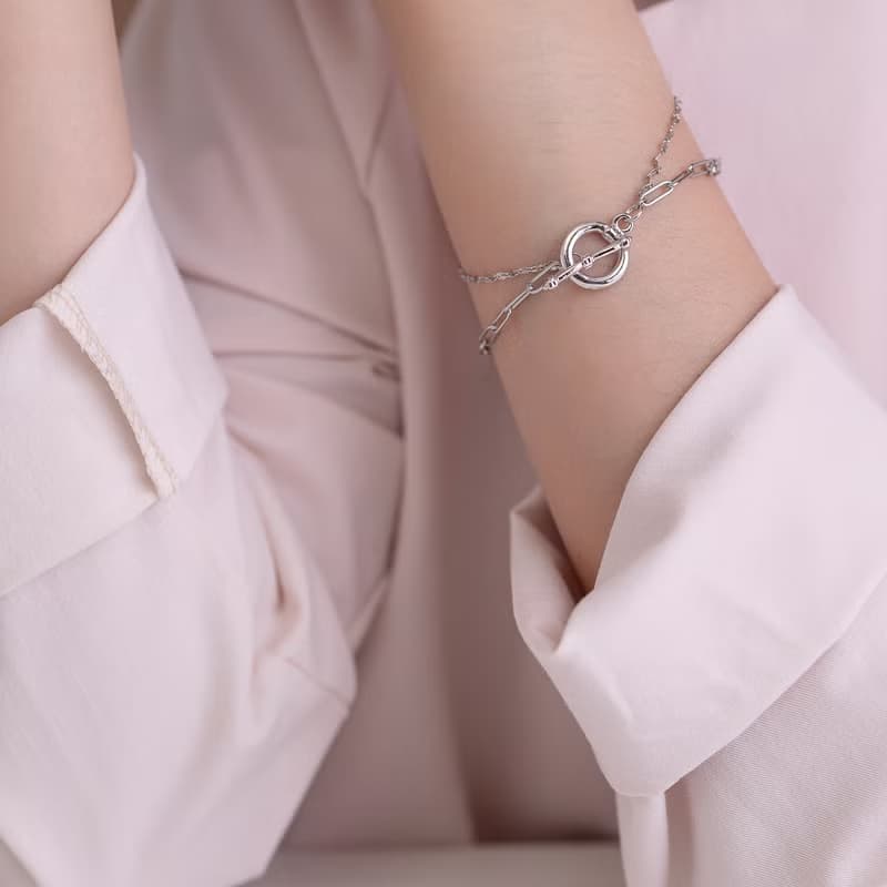 鋼鍊-個性OT扣雙鍊手鍊