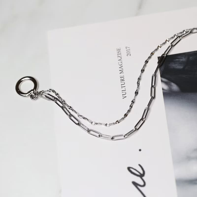 鋼鍊-個性OT扣雙鍊手鍊