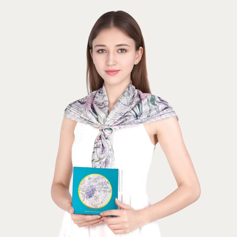 紫色秘密花園千鳥格 大方巾絲巾90厘米 Jardin Des Fontaines