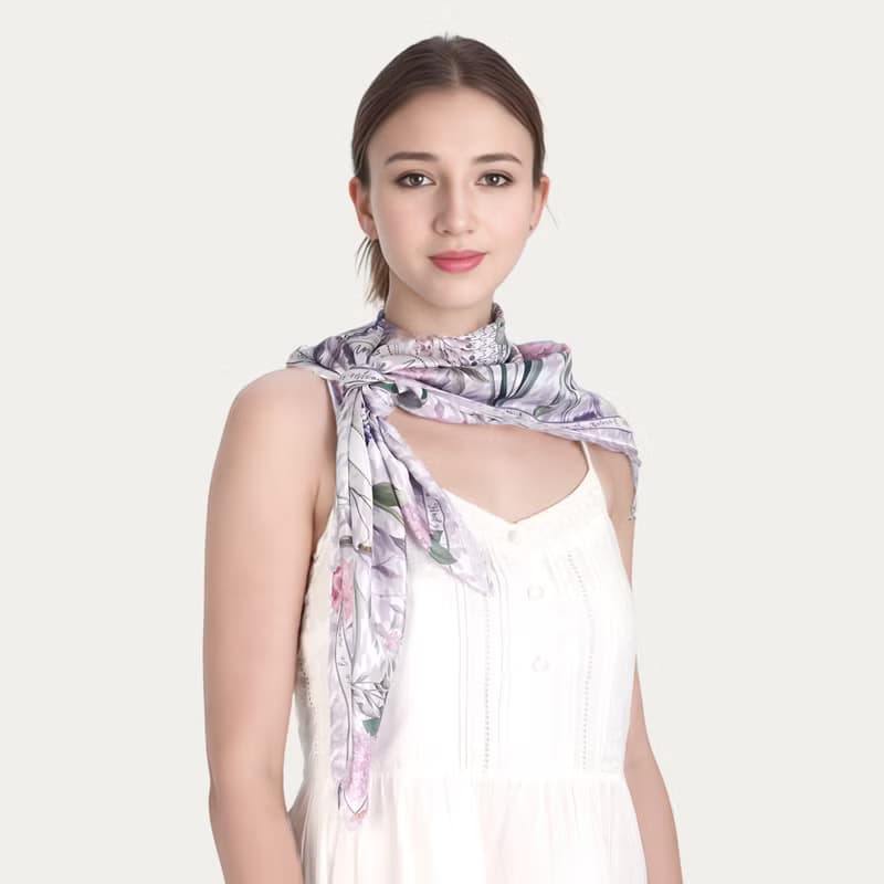 紫色秘密花園千鳥格 大方巾絲巾90厘米 Jardin Des Fontaines