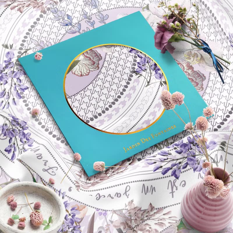 紫色秘密花園千鳥格 大方巾絲巾90厘米 Jardin Des Fontaines