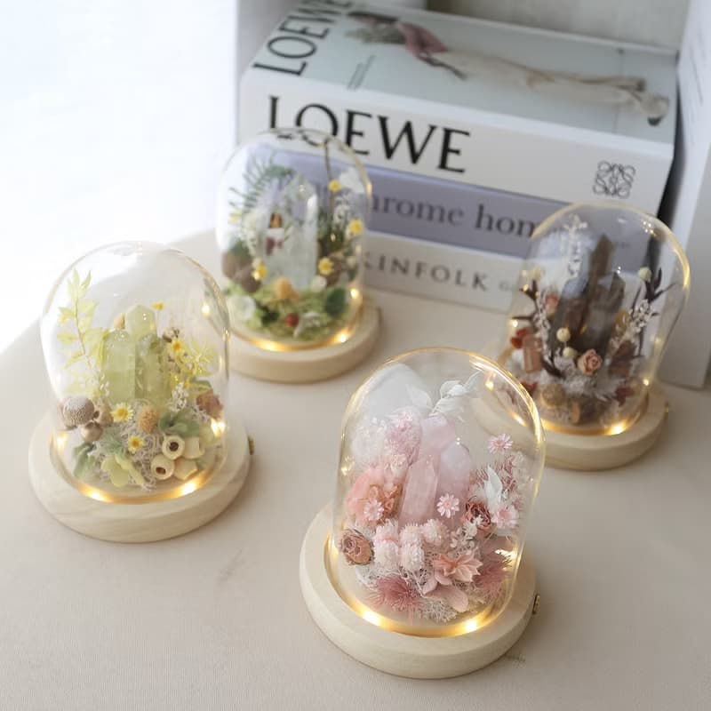 S09水晶罩盅 / 玻璃罩盅 水晶燈 永生花盅 茶水晶 黃水晶 粉水晶