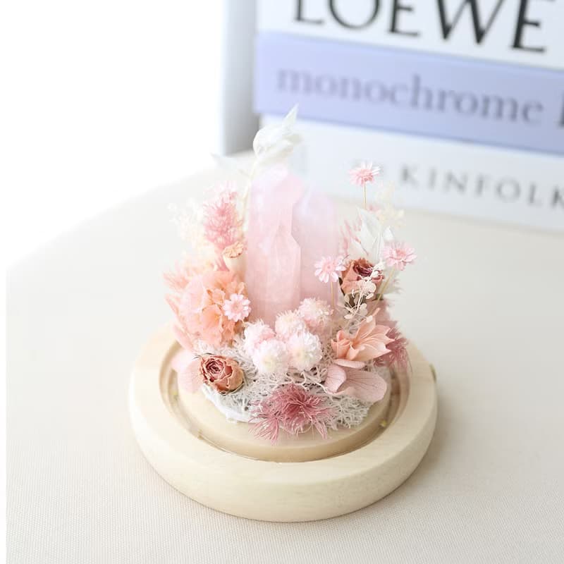 S09水晶罩盅 / 玻璃罩盅 水晶燈 永生花盅 茶水晶 黃水晶 粉水晶