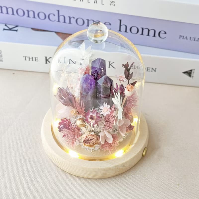 S09水晶罩盅 / 玻璃罩盅 水晶燈 永生花盅 茶水晶 黃水晶 粉水晶