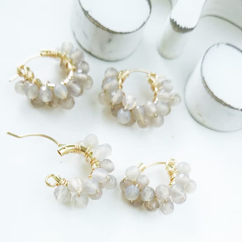 14kgf Gray Chalcedony W wrapped pierced earrings / clip on