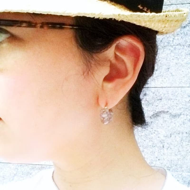 14kgf Gray Chalcedony W wrapped pierced earrings / clip on