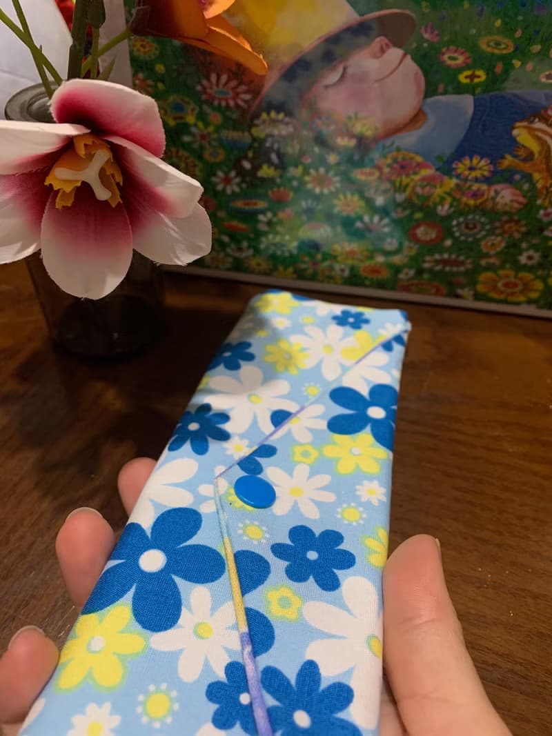 文青風環保筷袋 ~ 花中精靈 抒壓藍 收納 手作餐具袋