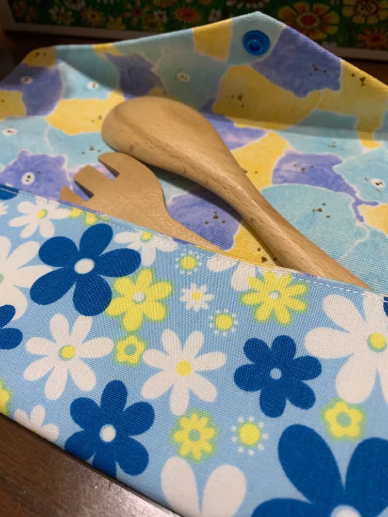 文青風環保筷袋 ~ 花中精靈 抒壓藍 收納 手作餐具袋