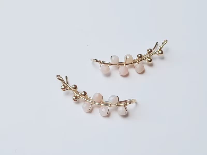 【聖誕飾品】粉紅蛋白石金葉桂冠耳環-14K注金無痛耳