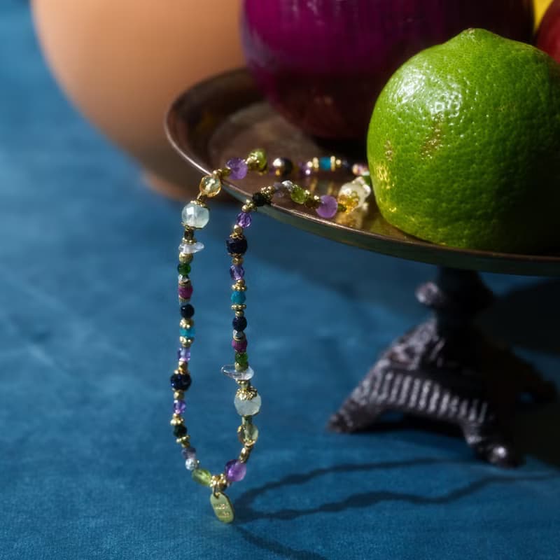 九久珍寶 l 葡萄石薰衣草紫晶藍金沙雙圈手鍊 C1729