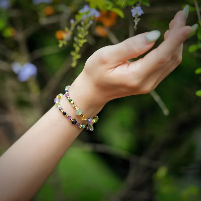 九久珍寶 l 葡萄石薰衣草紫晶藍金沙雙圈手鍊 C1729